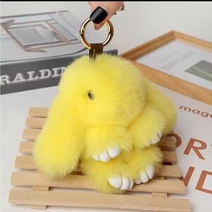 NEW Yellow Fur Bunny Bag Charm / Keychain